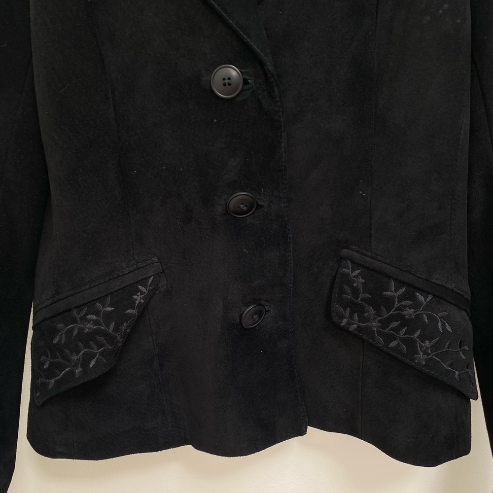 Danier Black Suede Embroidered Women's Blazer Jacket - Picture 6 of 13
